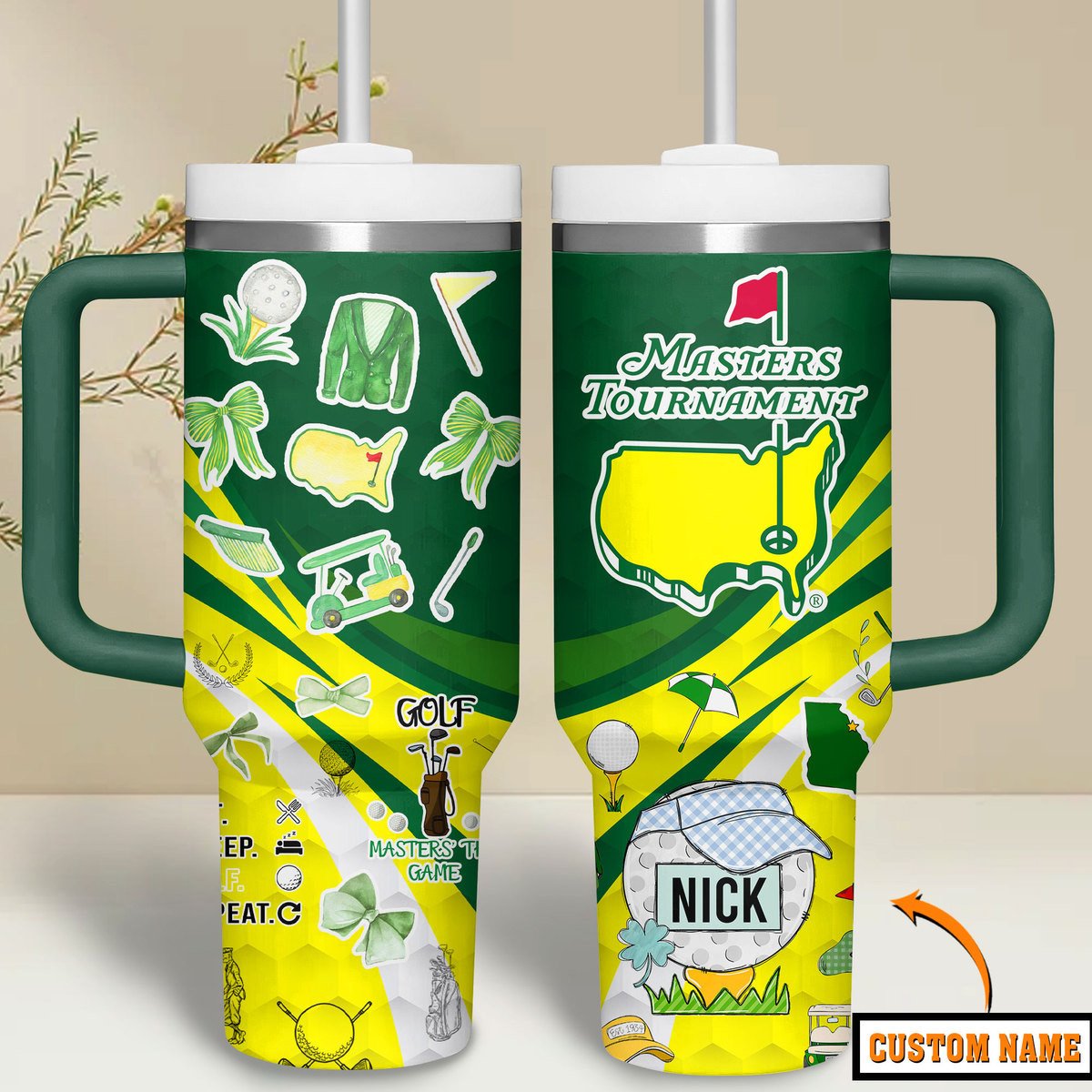 Masters Tournament Sport Custom Stanley Quencher 40oz Stainless Steel Tumbler With Handle