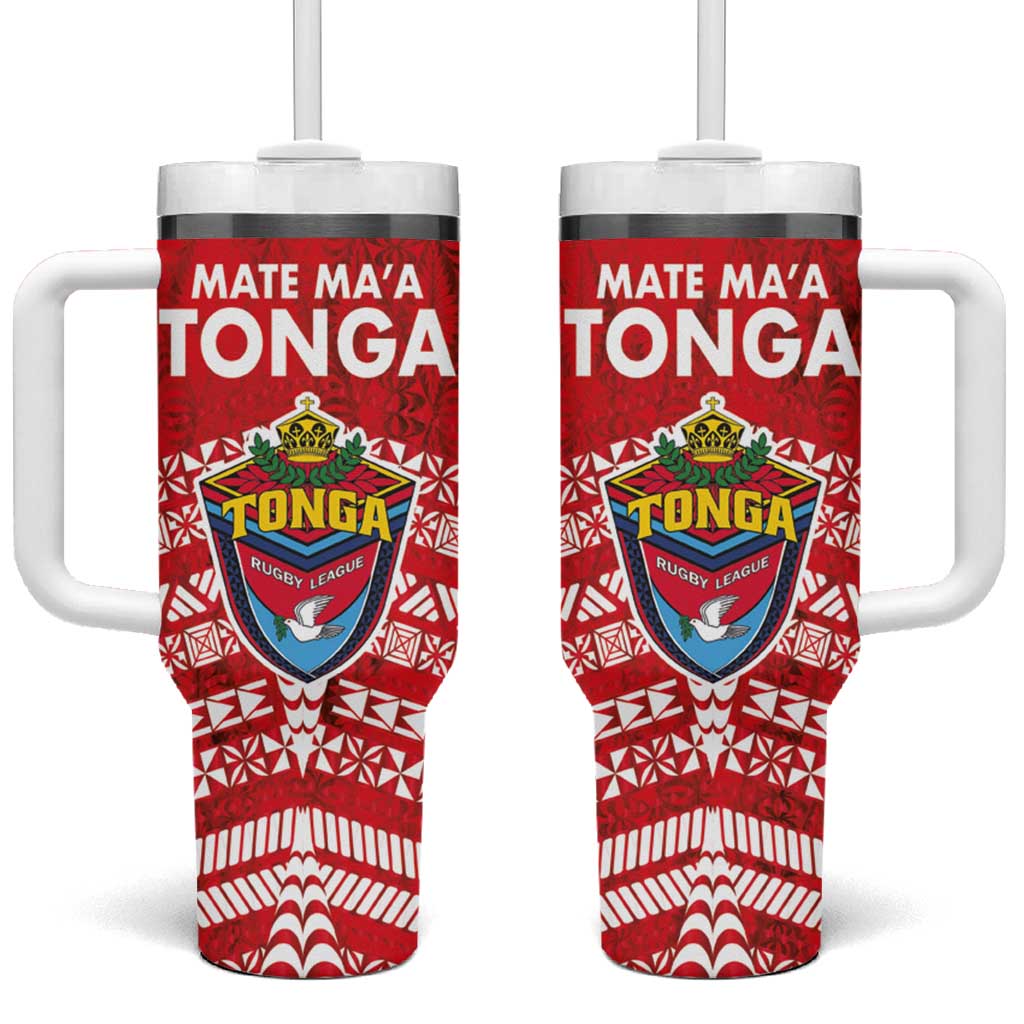 Mate Ma'a Tonga Double White Dove and Kupesi Ngatu Art Tattoo Custom Stanley Quencher 40oz Stainless Steel Tumbler With Handle