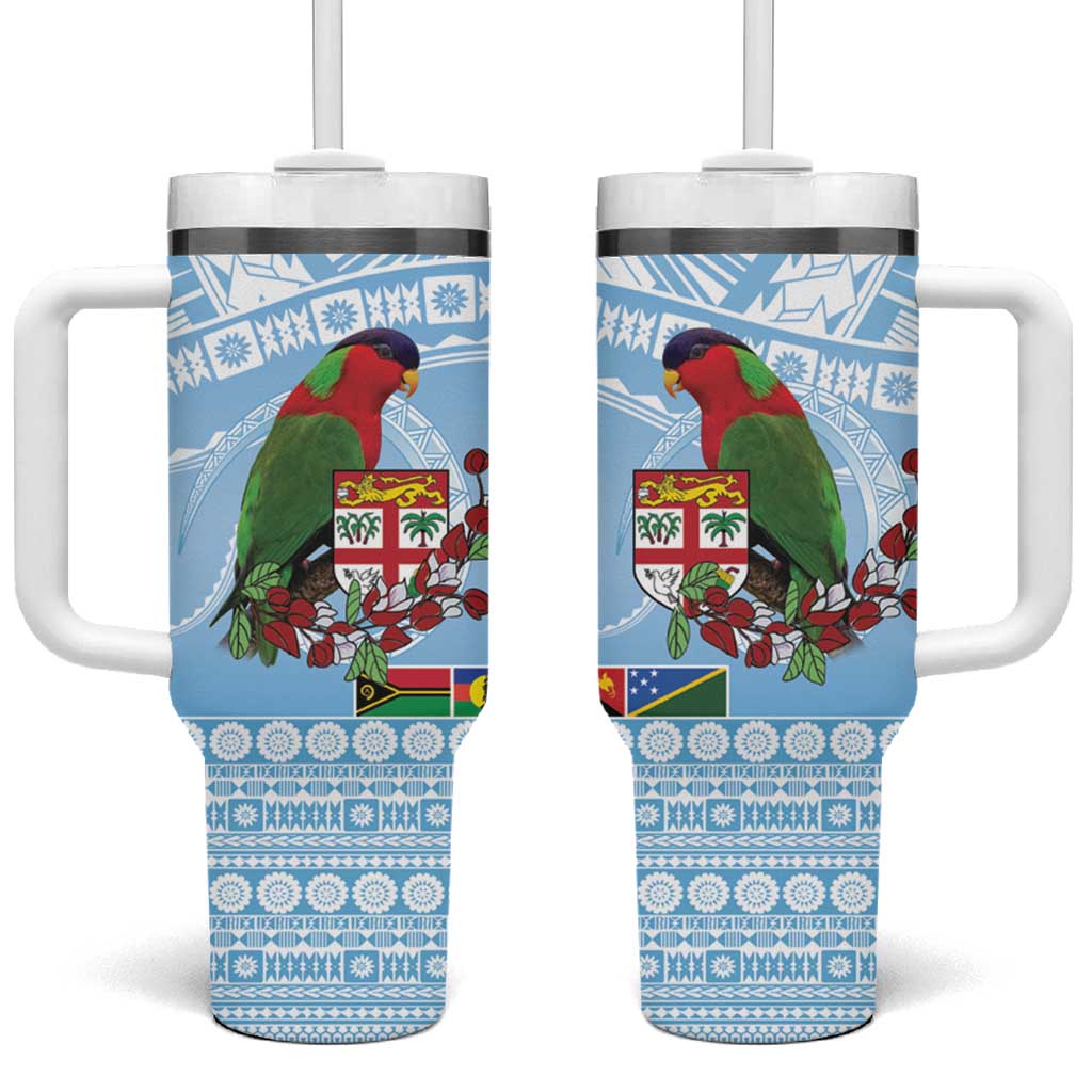 Melanesian Fiji Kula Bird with Tagimoucia Masi Tapa Custom Stanley Quencher 40oz Stainless Steel Tumbler With Handle