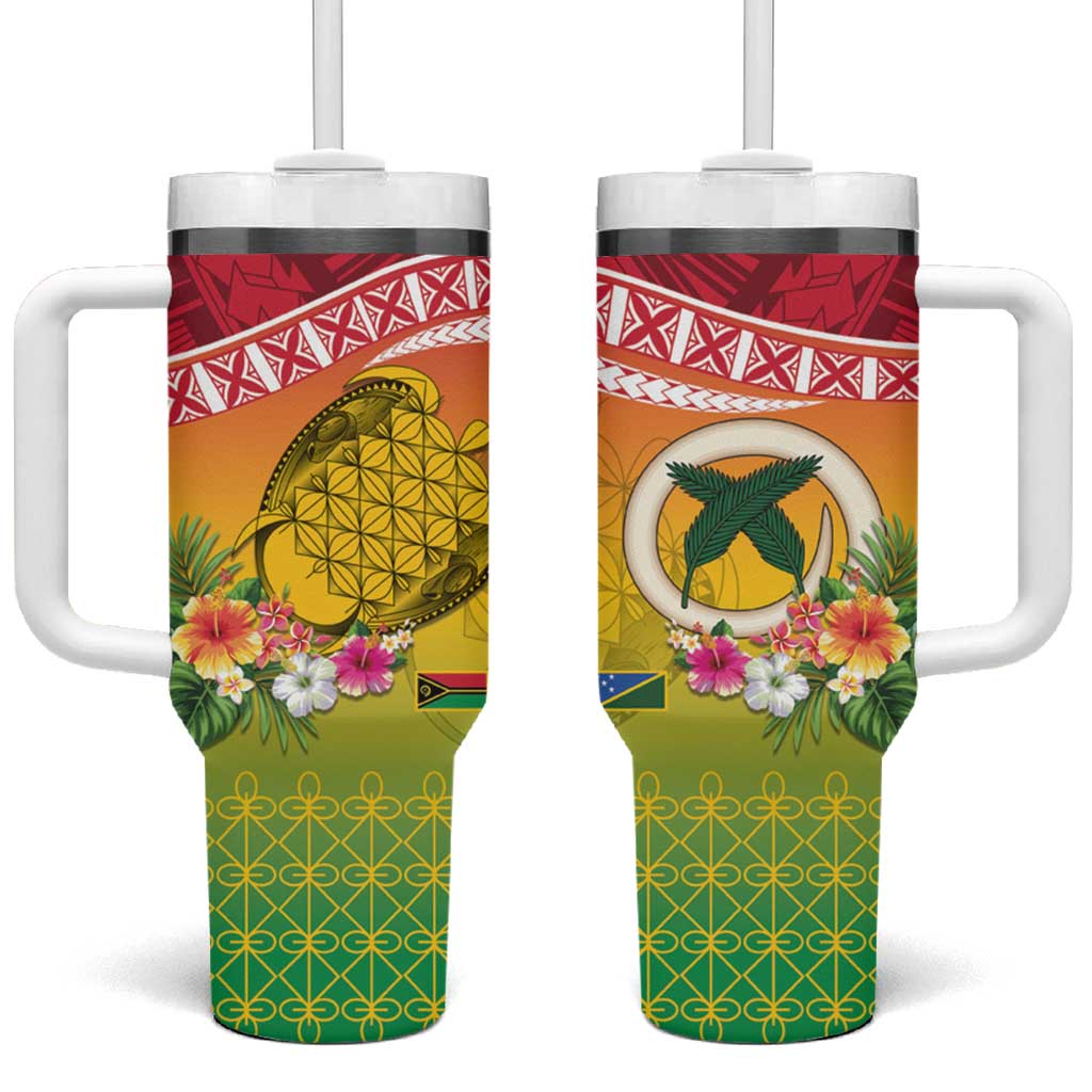 Melanesian NiVanuatu Sea Turtle with Sand Drawing Custom Stanley Quencher 40oz Stainless Steel Tumbler With Handle