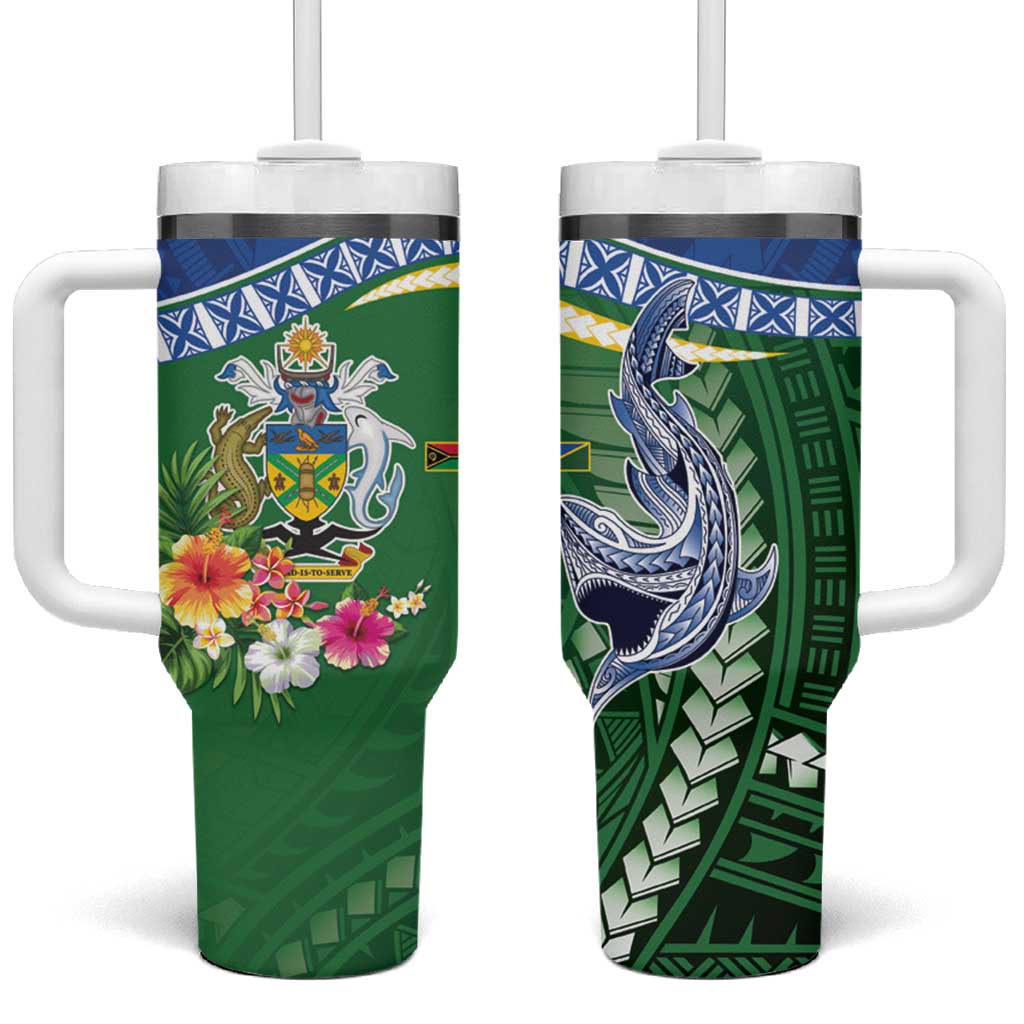 Melanesian Solomon Islands Tropical hark Tattoo Custom Stanley Quencher 40oz Stainless Steel Tumbler With Handle