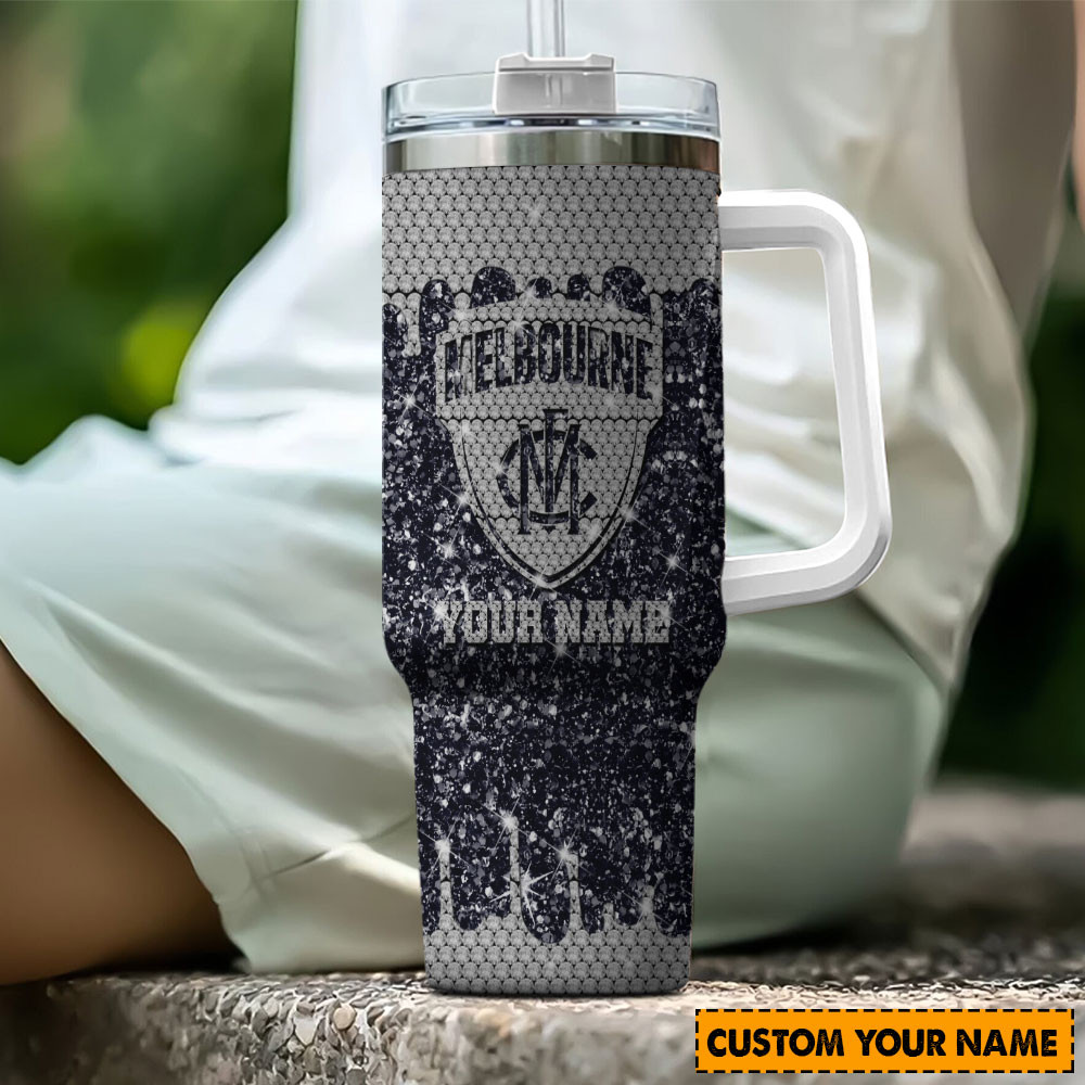 Melbourne Demons AFL Glitter Custom Stanley Quencher 40oz Stainless Steel Tumbler With Handle