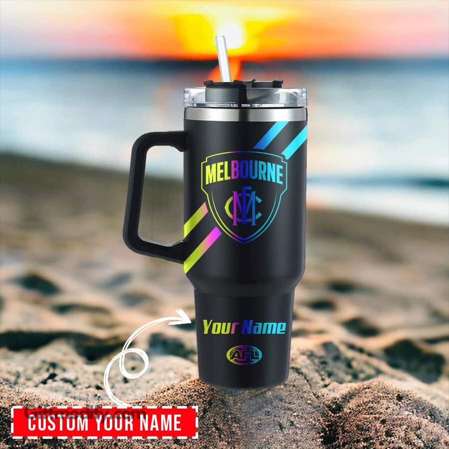 Melbourne Demons AFL Hologram Logo Custom Stanley Quencher 40oz Stainless Steel Tumbler With Handle