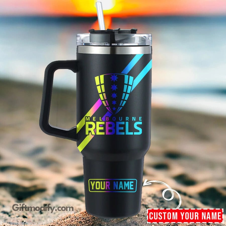 Melbourne Rebels Super Rugby Hologram Logo Custom Stanley Quencher 40oz Stainless Steel Tumbler With Handle