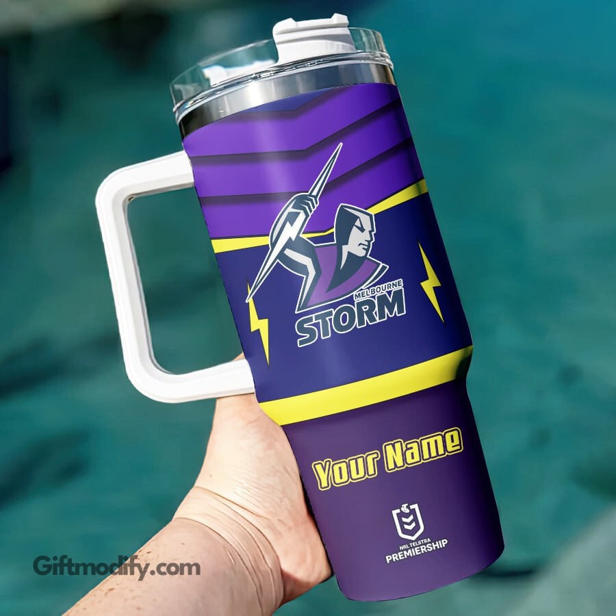Melbourne Storm NRL Custom Stanley Quencher 40oz Stainless Steel Tumbler With Handle