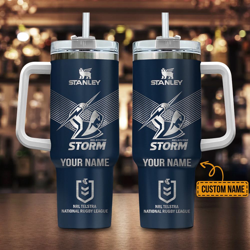 Melbourne Storm NRL Custom Stanley Quencher 40oz Stainless Steel Tumbler With Handle