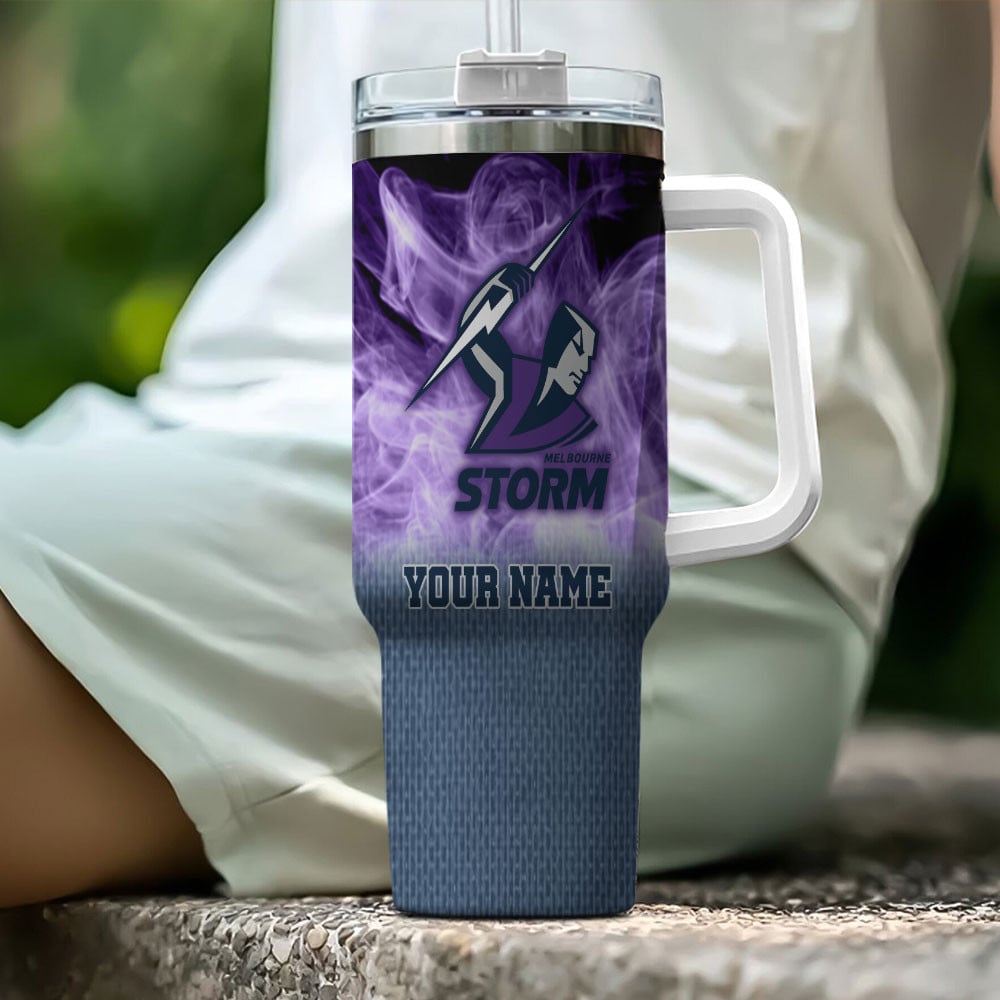 Melbourne Storm NRL Flame Effect Custom Stanley Quencher 40oz Stainless Steel Tumbler With Handle
