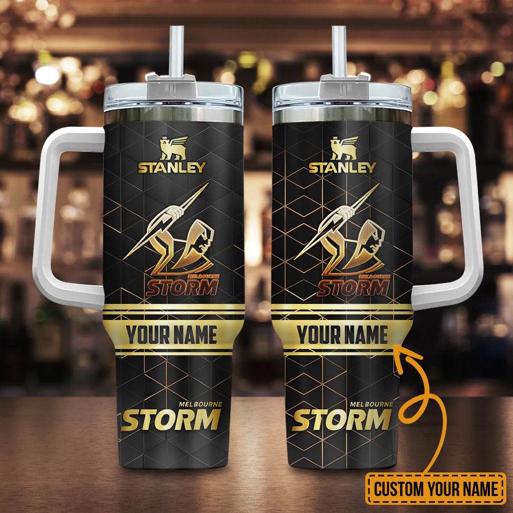 Melbourne Storm NRL Golden Logo Custom Stanley Quencher 40oz Stainless Steel Tumbler With Handle