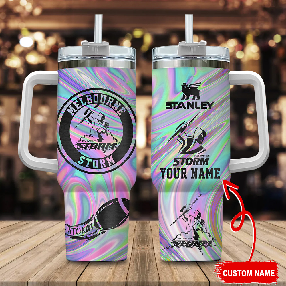Melbourne Storm NRL Hologram Effect Custom Stanley Quencher 40oz Stainless Steel Tumbler With Handle