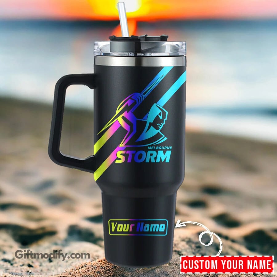 Melbourne Storm NRL Hologram Logo Custom Stanley Quencher 40oz Stainless Steel Tumbler With Handle