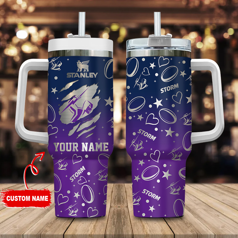 Melbourne Storm NRL Silver Logo Custom Stanley Quencher 40oz Stainless Steel Tumbler With Handle