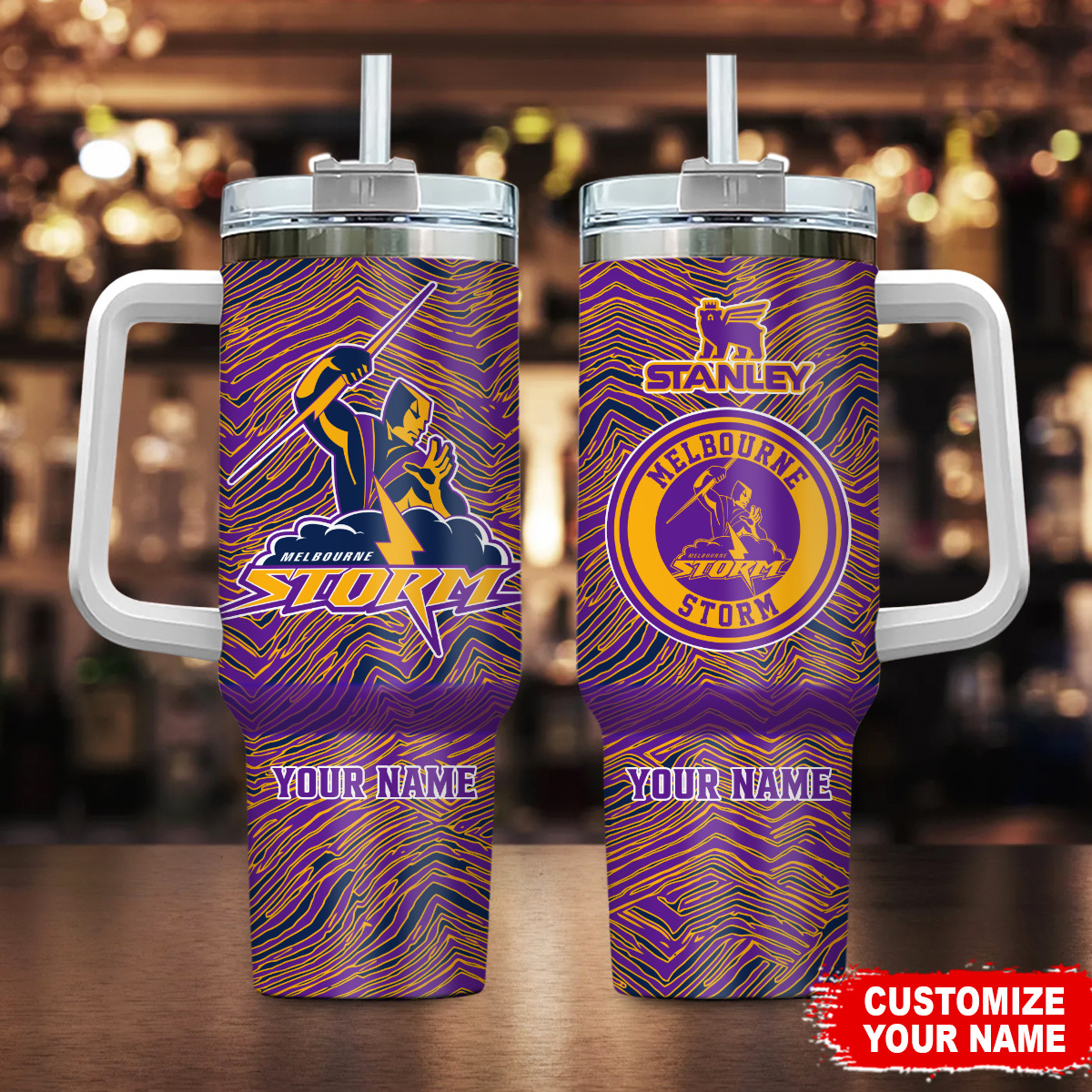Melbourne Storm NRL Zubaz Print Custom Stanley Quencher 40oz Stainless Steel Tumbler With Handle