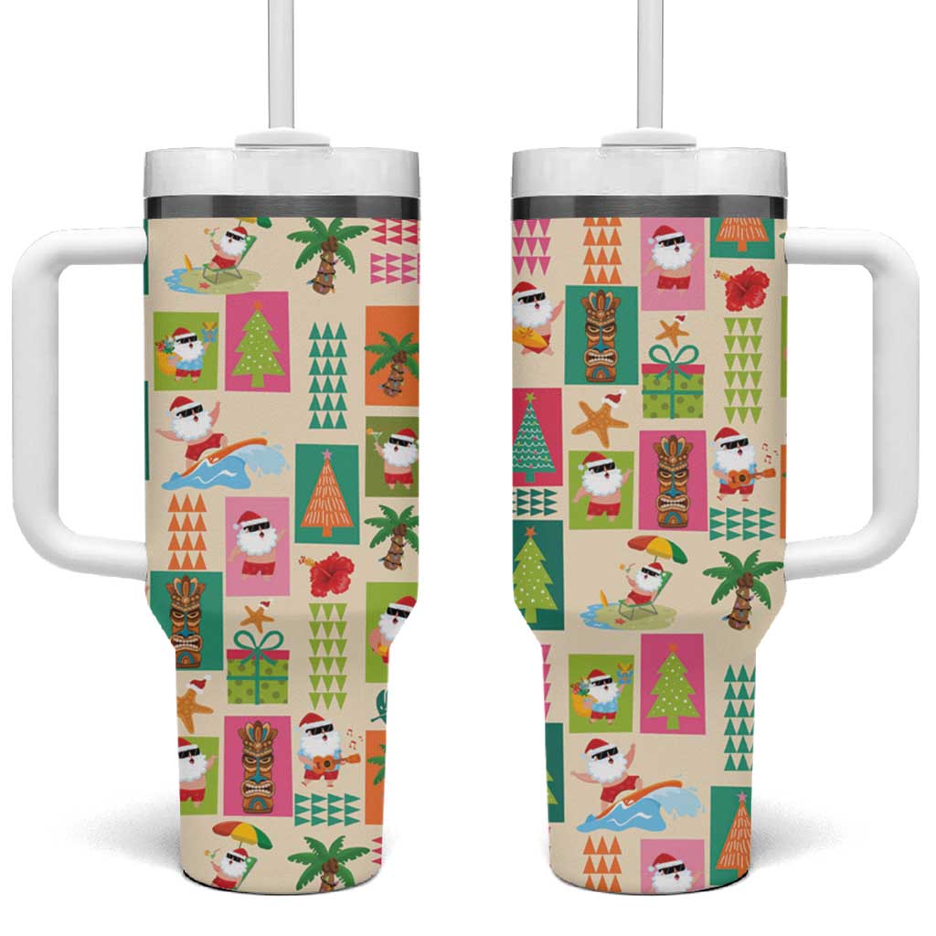 Mele Kalikimaka Hawaii Christmas Funny Santan Hippie Custom Stanley Quencher 40oz Stainless Steel Tumbler With Handle