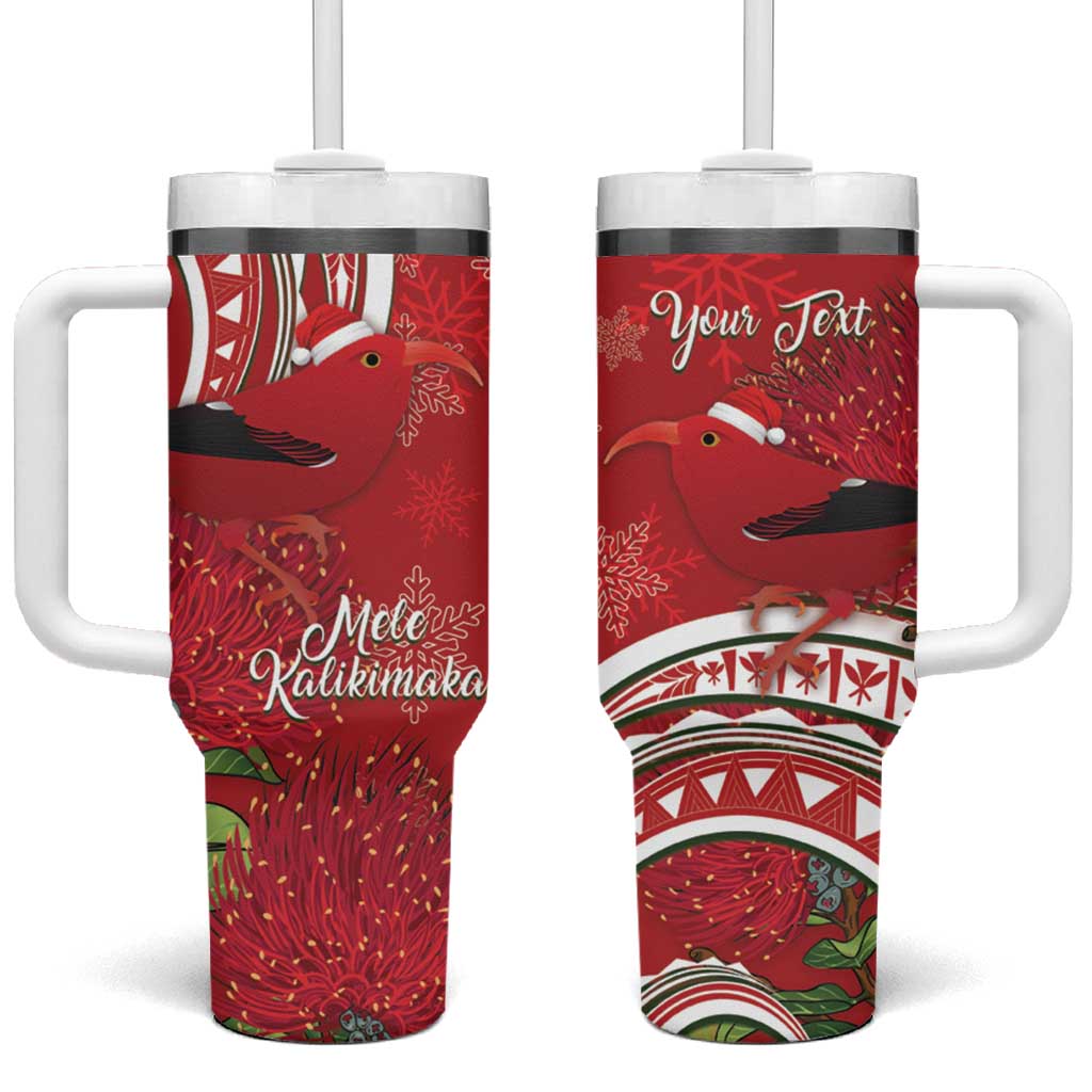 Mele Kalikimaka Hawaii I'iwi Bird With Ohia Lehua Red Color Custom Stanley Quencher 40oz Stainless Steel Tumbler With Handle