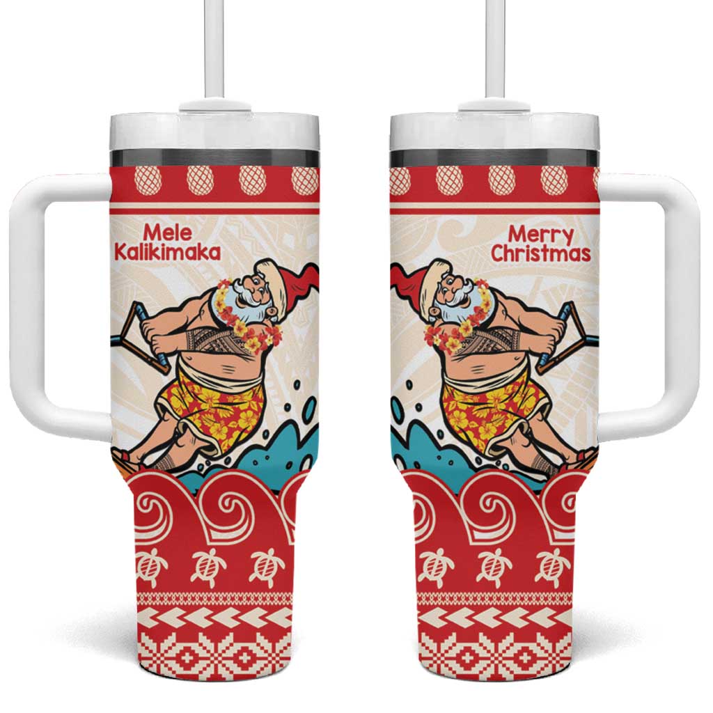 Mele Kalikimaka Hawaii Waterskiing Santa Tropical Custom Stanley Quencher 40oz Stainless Steel Tumbler With Handle