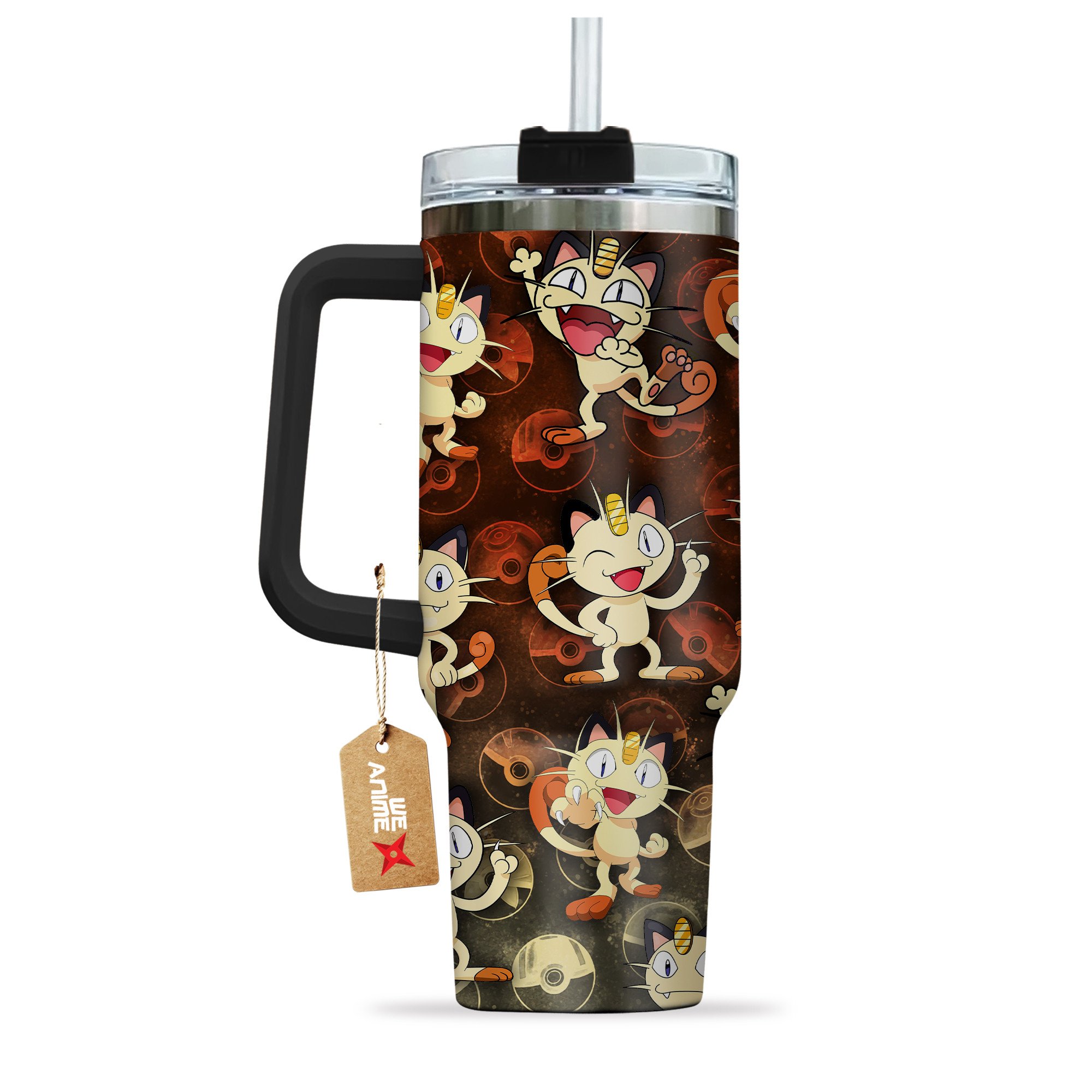 Meowth Pokemon Anime Custom Stanley Quencher 40oz Stainless Steel Tumbler With Handle