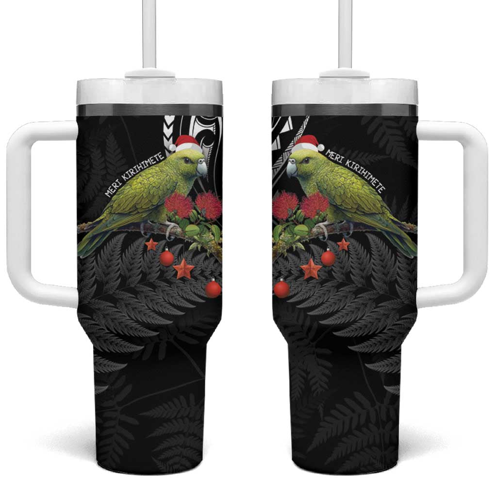 Meri Kirihimete Kakapo Black Silver Fern Christmas Custom Stanley Quencher 40oz Stainless Steel Tumbler With Handle