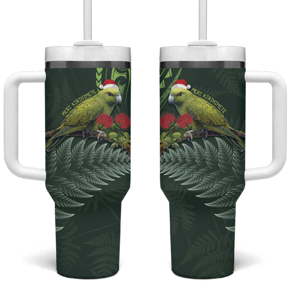 Meri Kirihimete Kakapo Green Silver Fern Christmas Custom Stanley Quencher 40oz Stainless Steel Tumbler With Handle