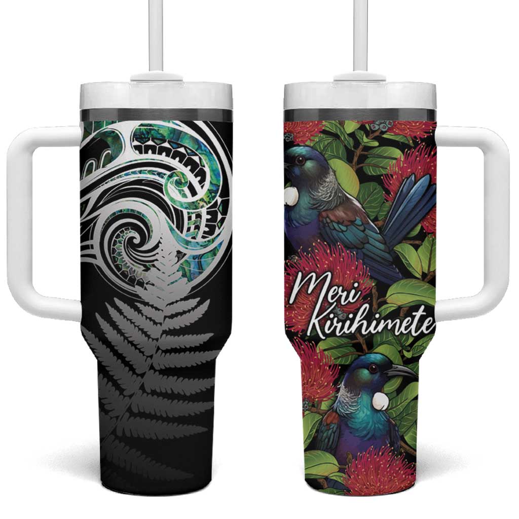 Meri Kirihimete New Zealand Tui on Pohutukawa Custom Stanley Quencher 40oz Stainless Steel Tumbler With Handle