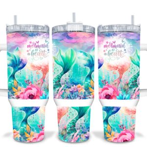 Mermaid At Heart Custom Stanley Quencher 40oz Stainless Steel Tumbler With Handle