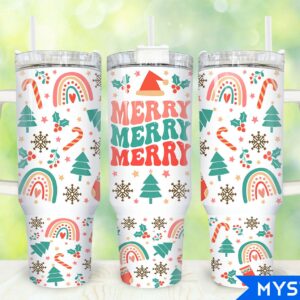 Merry Christmas Custom Stanley Quencher 40oz Stainless Steel Tumbler With Handle