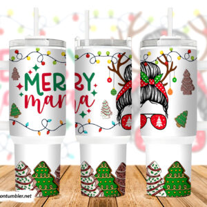 Merry Mama Christmas Custom Stanley Quencher 40oz Stainless Steel Tumbler With Handle