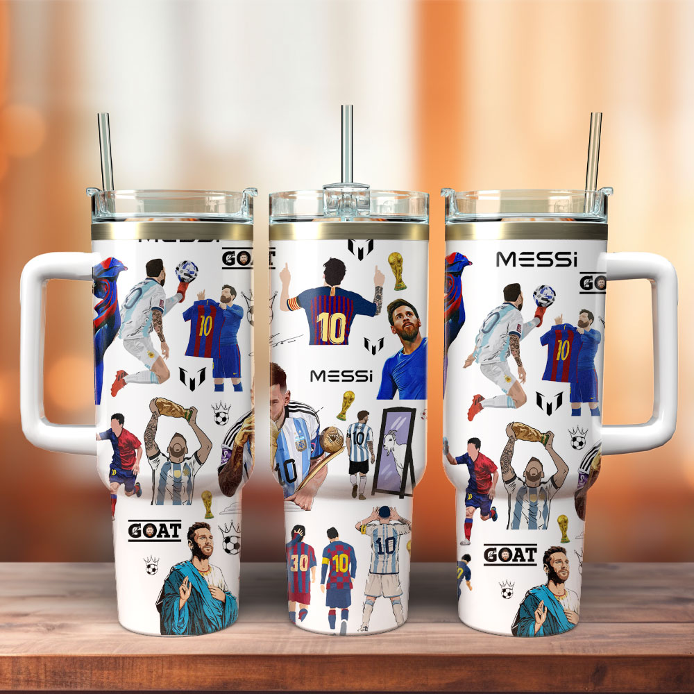 Messi Football Sport Custom Stanley Quencher 40oz Stainless Steel Tumbler With Handle