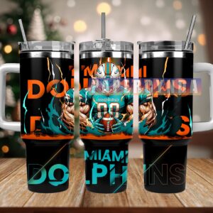 Miami Dolphins Custom Stanley Quencher 40oz Stainless Steel Tumbler With Handle