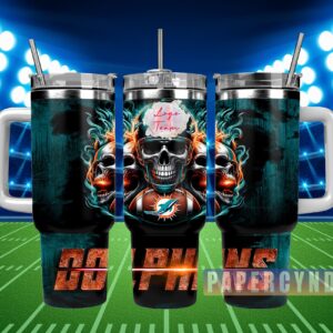 Miami Dolphins Custom Stanley Quencher 40oz Stainless Steel Tumbler With Handle
