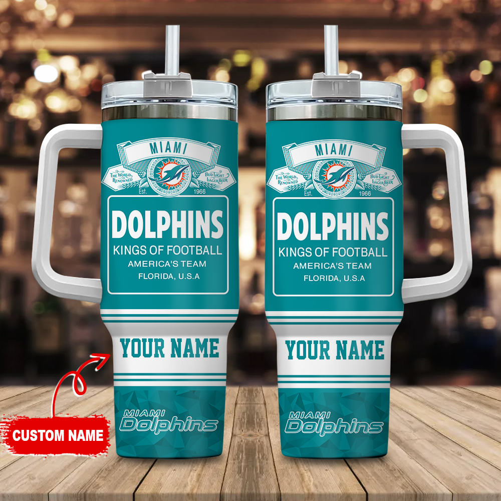 Miami Dolphins NFL Bud Light Custom Stanley Quencher 40oz Stainless Steel Tumbler With Handle