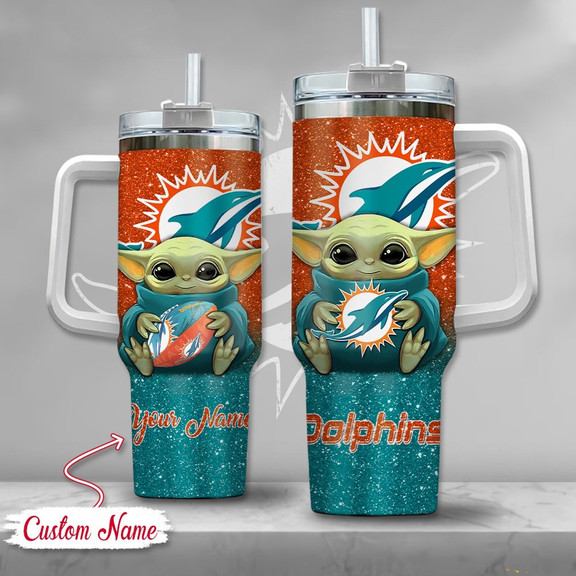 Miami Dolphins NFL Custom Stanley Quencher 40oz Stainless Steel Tumbler With Handle