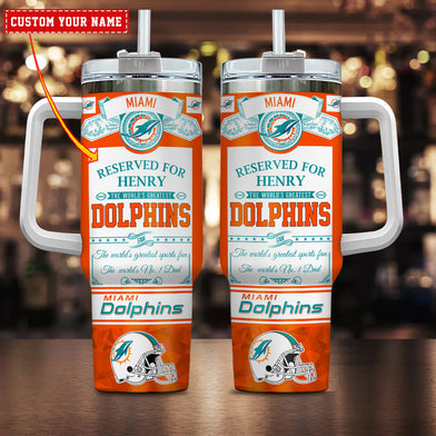 Miami Dolphins NFL Custom Stanley Quencher 40oz Stainless Steel Tumbler With Handle