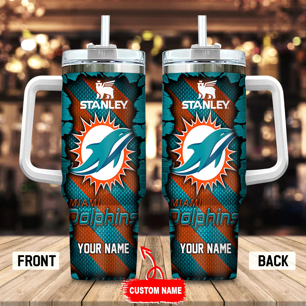 Miami Dolphins NFL Custom Stanley Quencher 40oz Stainless Steel Tumbler With Handle
