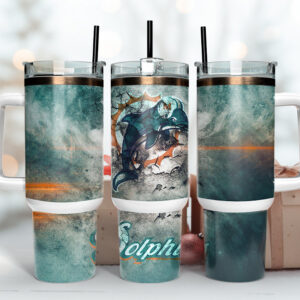 Miami Dolphins NFL Custom Stanley Quencher 40oz Stainless Steel Tumbler With Handle