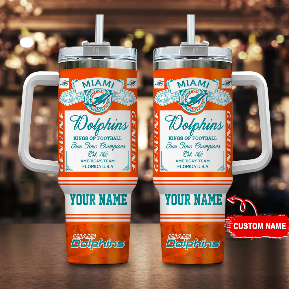 Miami Dolphins NFL Custom Stanley Quencher 40oz Stainless Steel Tumbler With Handle