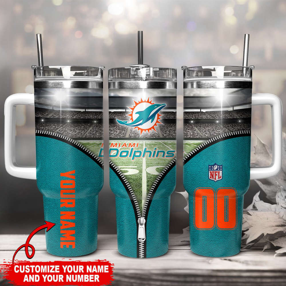 Miami Dolphins NFL Custom Stanley Quencher 40oz Stainless Steel Tumbler With Handle