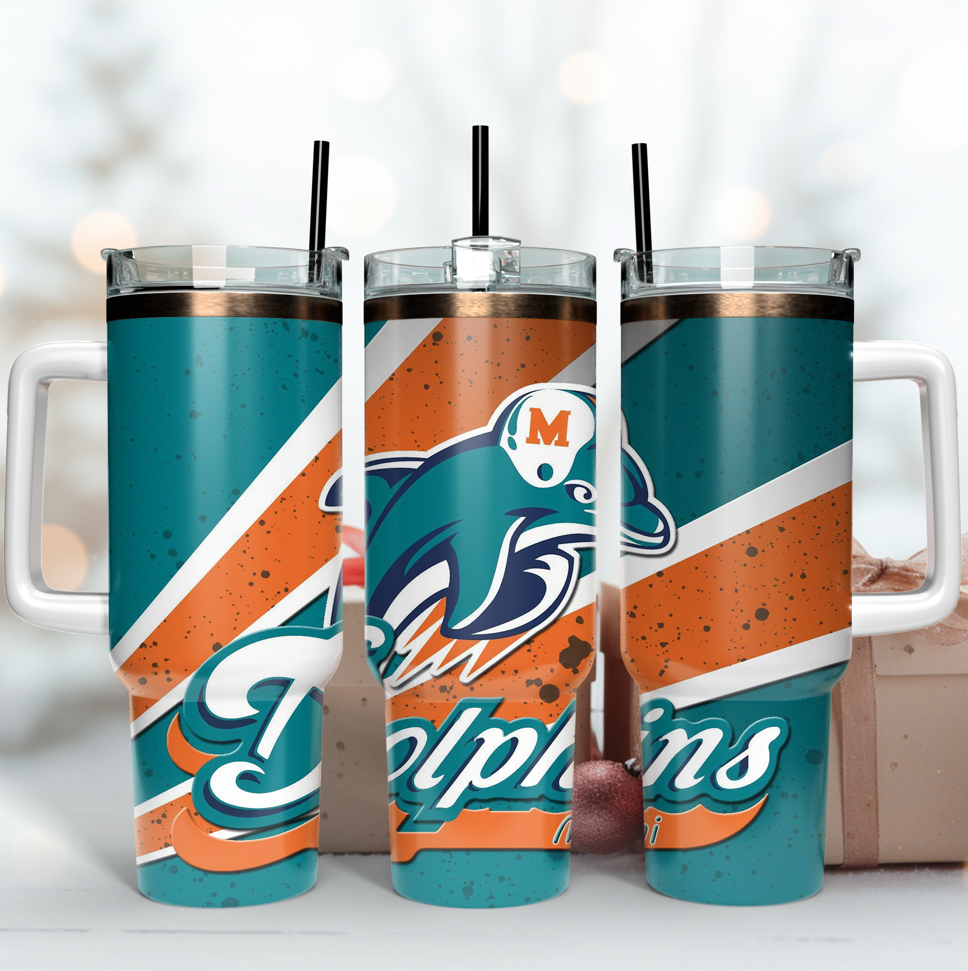 Miami Dolphins NFL Custom Stanley Quencher 40oz Stainless Steel Tumbler With Handle