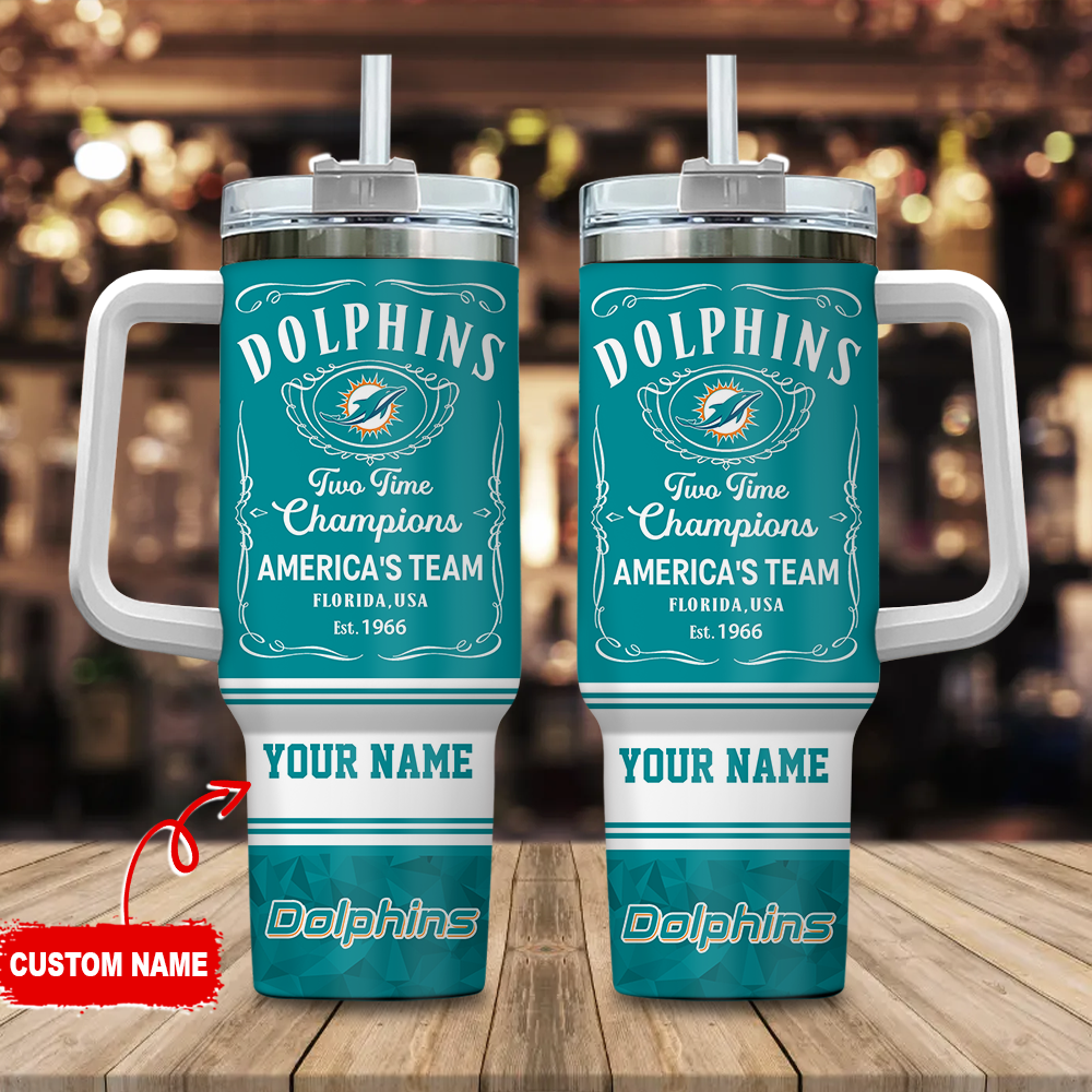 Miami Dolphins NFL Custom Stanley Quencher 40oz Stainless Steel Tumbler With Handle