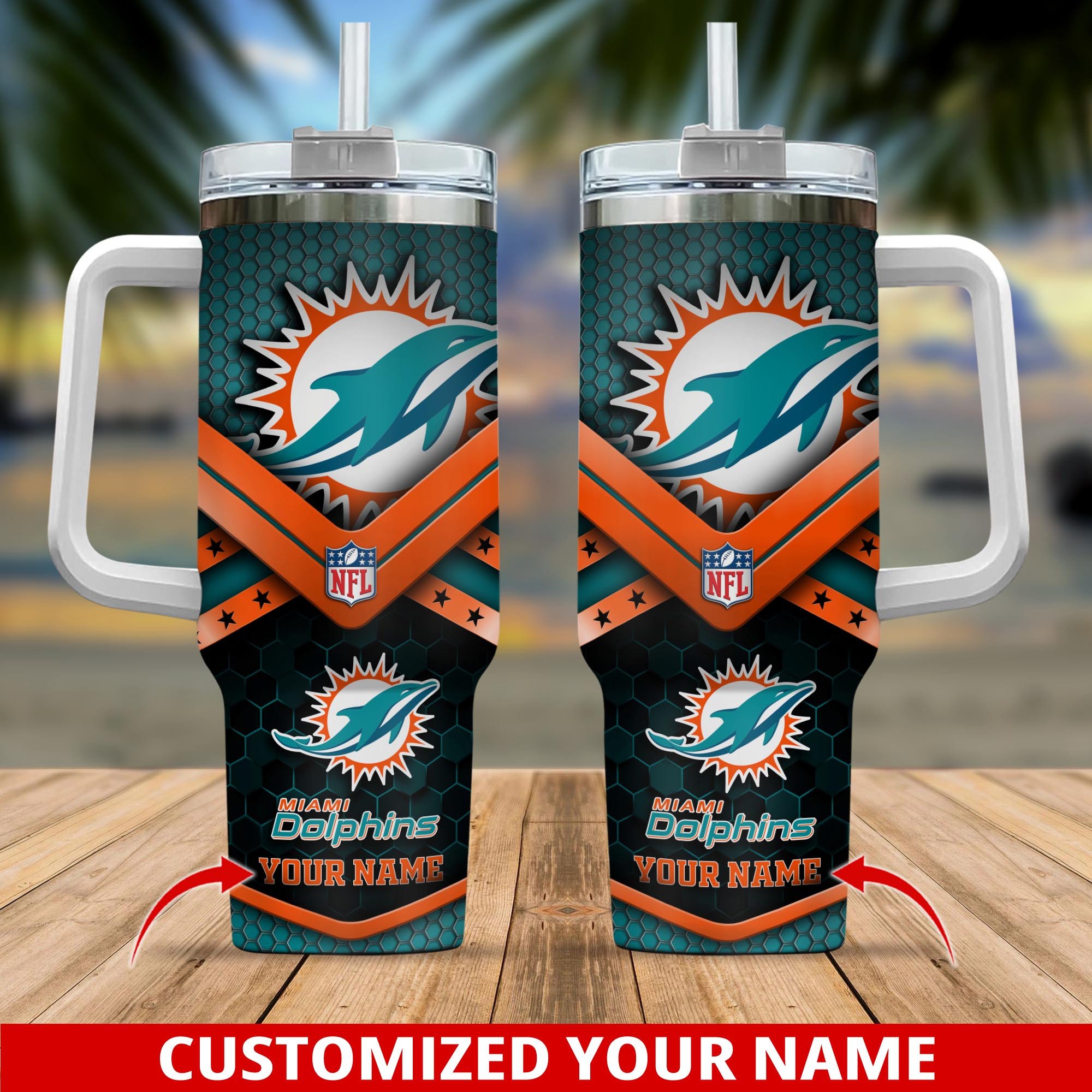 Miami Dolphins NFL Custom Stanley Quencher 40oz Stainless Steel Tumbler With Handle