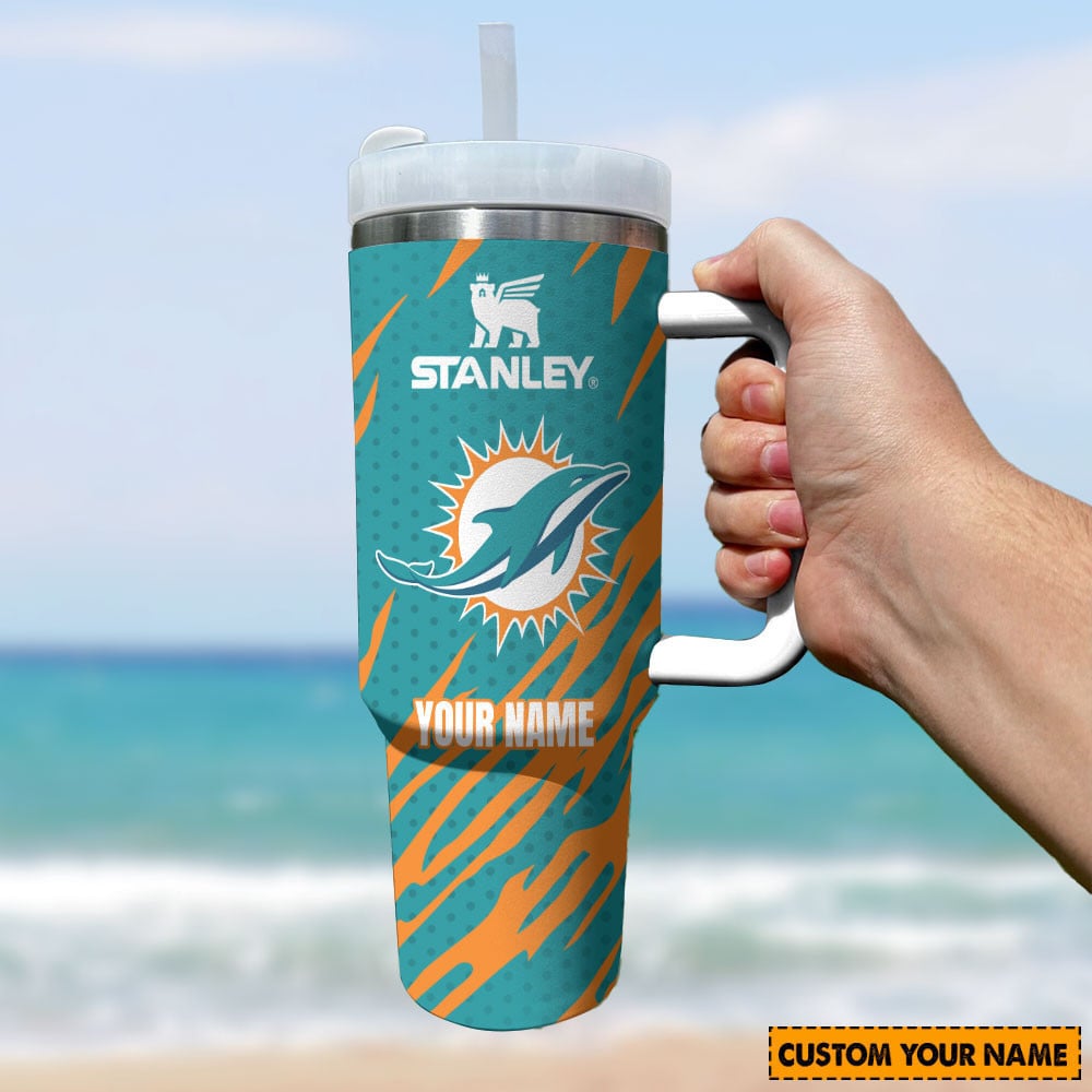 Miami Dolphins NFL Custom Stanley Quencher 40oz Stainless Steel Tumbler With Handle