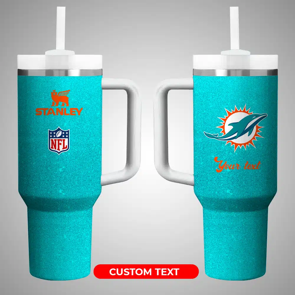 Miami Dolphins NFL Custom Stanley Quencher 40oz Stainless Steel Tumbler With Handle