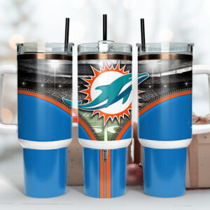 Miami Dolphins NFL Custom Stanley Quencher 40oz Stainless Steel Tumbler With Handle