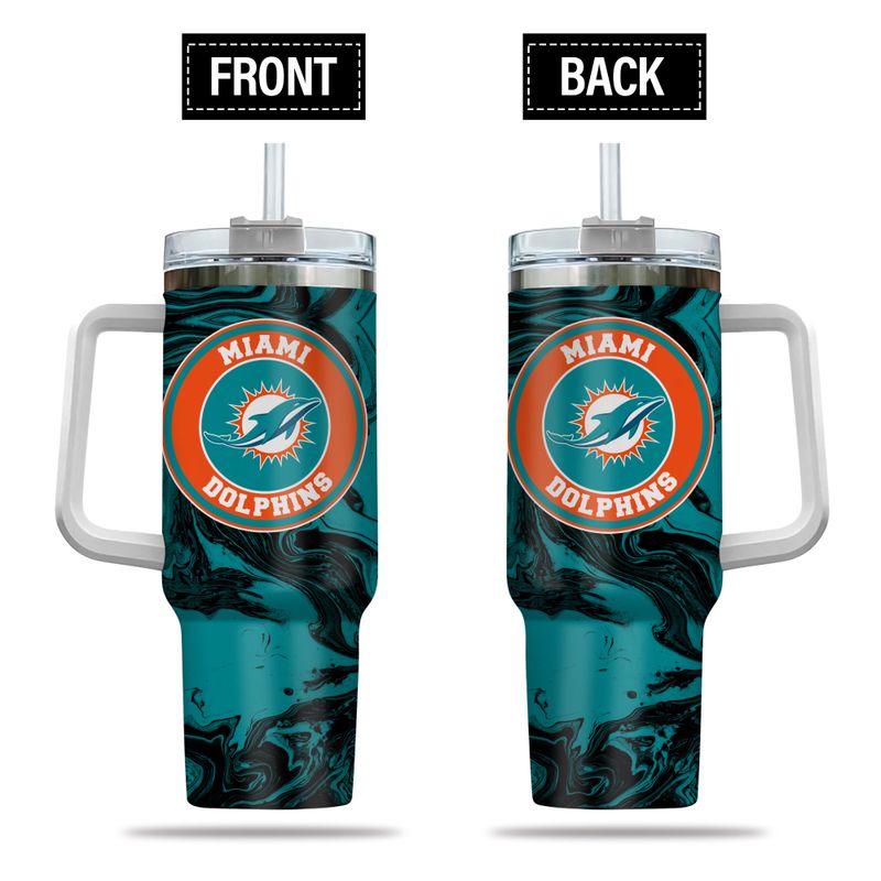 Miami Dolphins NFL Custom Stanley Quencher 40oz Stainless Steel Tumbler With Handle