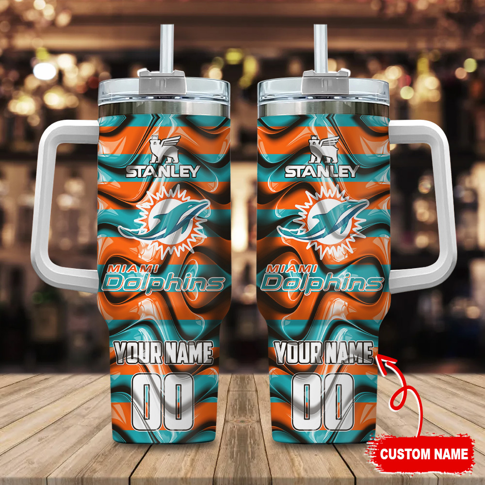Miami Dolphins NFL Custom Stanley Quencher 40oz Stainless Steel Tumbler With Handle