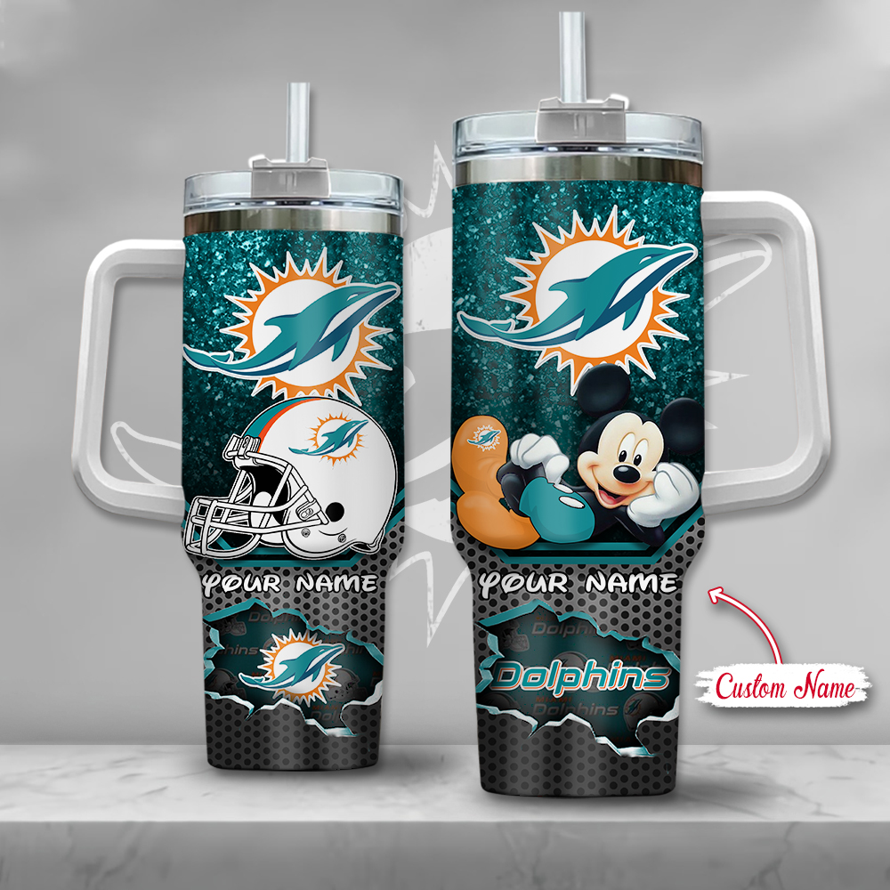 Miami Dolphins NFL Custom Stanley Quencher 40oz Stainless Steel Tumbler With Handle