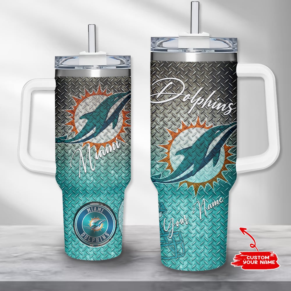 Miami Dolphins NFL Custom Stanley Quencher 40oz Stainless Steel Tumbler With Handle