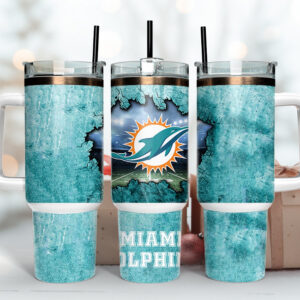 Miami Dolphins NFL Custom Stanley Quencher 40oz Stainless Steel Tumbler With Handle