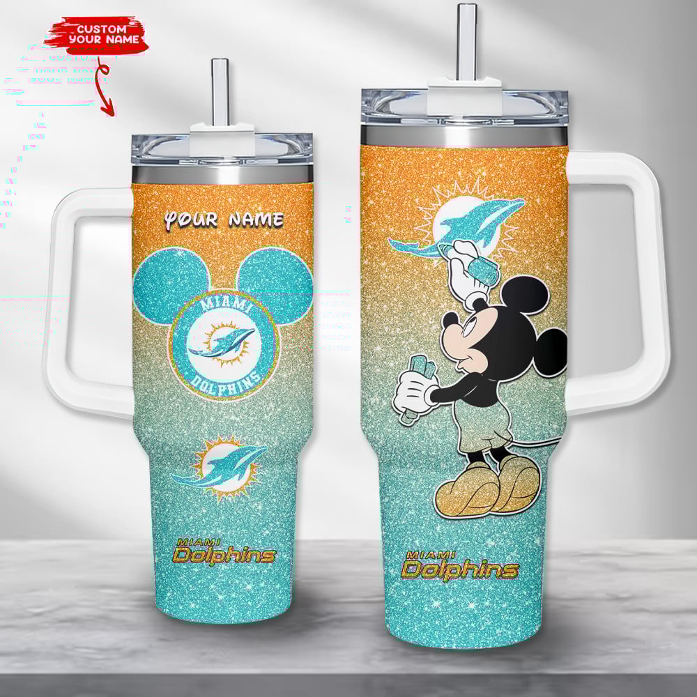 Miami Dolphins NFL Custom Stanley Quencher 40oz Stainless Steel Tumbler With Handle