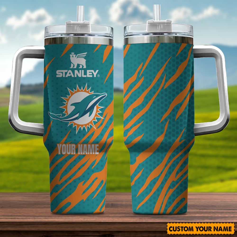 Miami Dolphins NFL Custom Stanley Quencher 40oz Stainless Steel Tumbler With Handle
