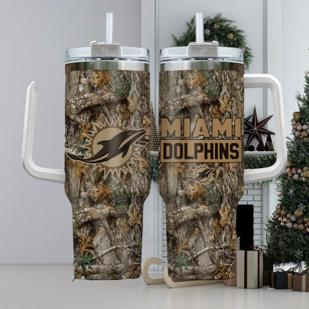 Miami Dolphins NFL Custom Stanley Quencher 40oz Stainless Steel Tumbler With Handle